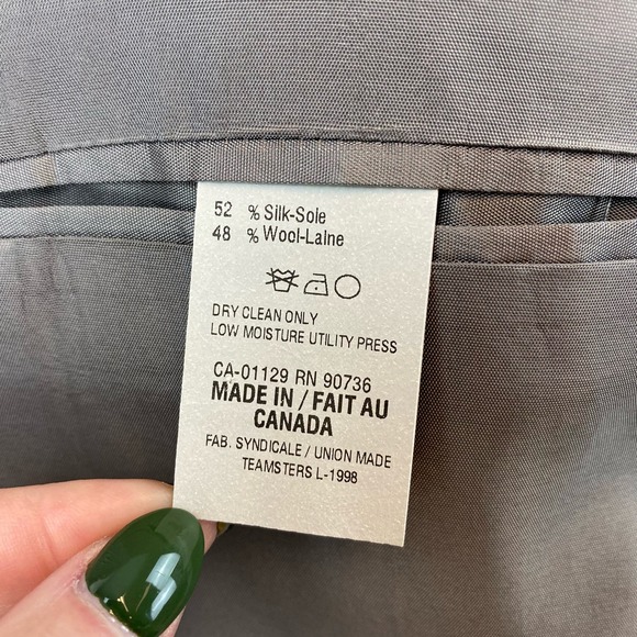 Chaps Ralph Lauren Gray Pin Check Silk Wool 2-Button Blazer Coat Size 40R - Picture 8 of 13